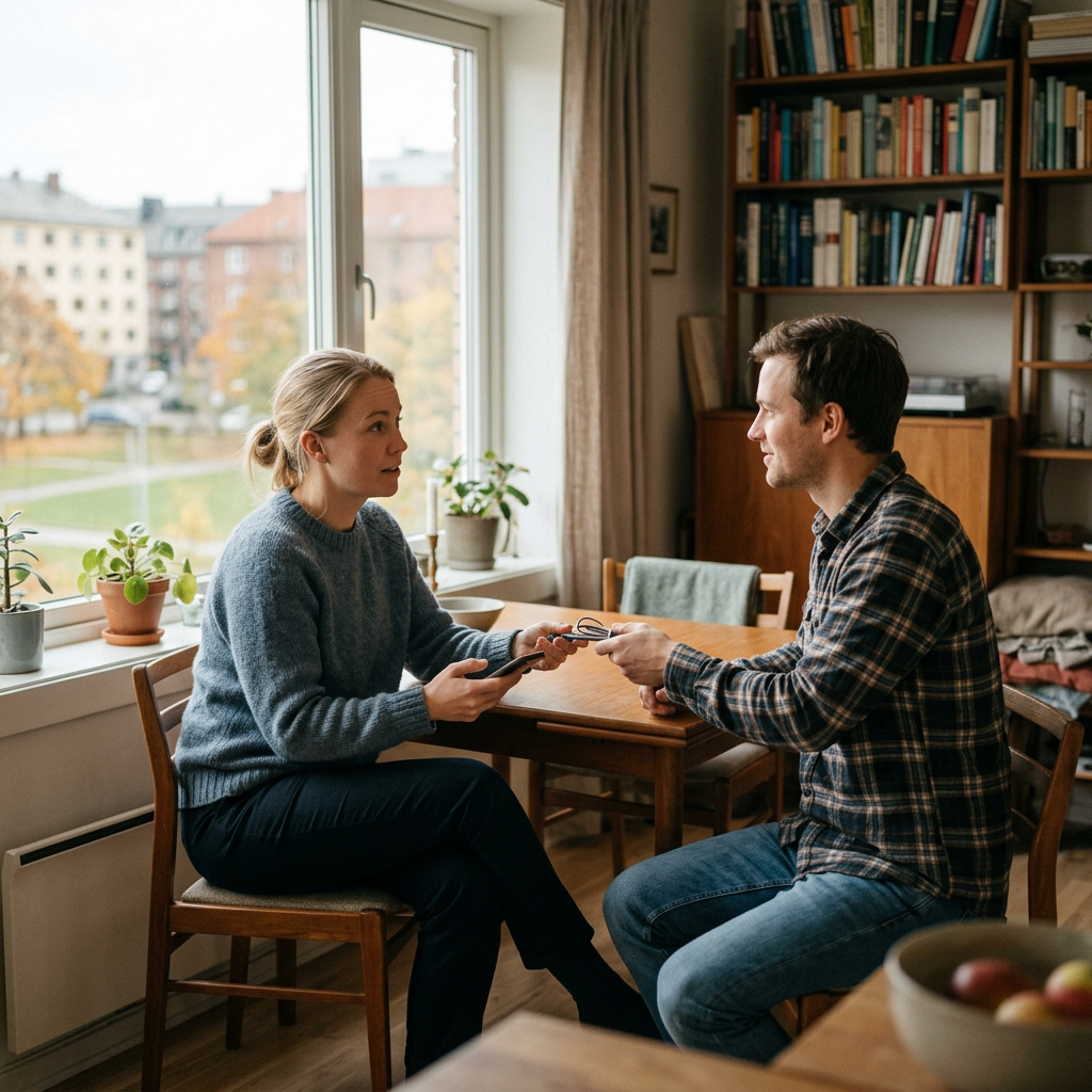 To personer blir enige om en avtale ved et bord